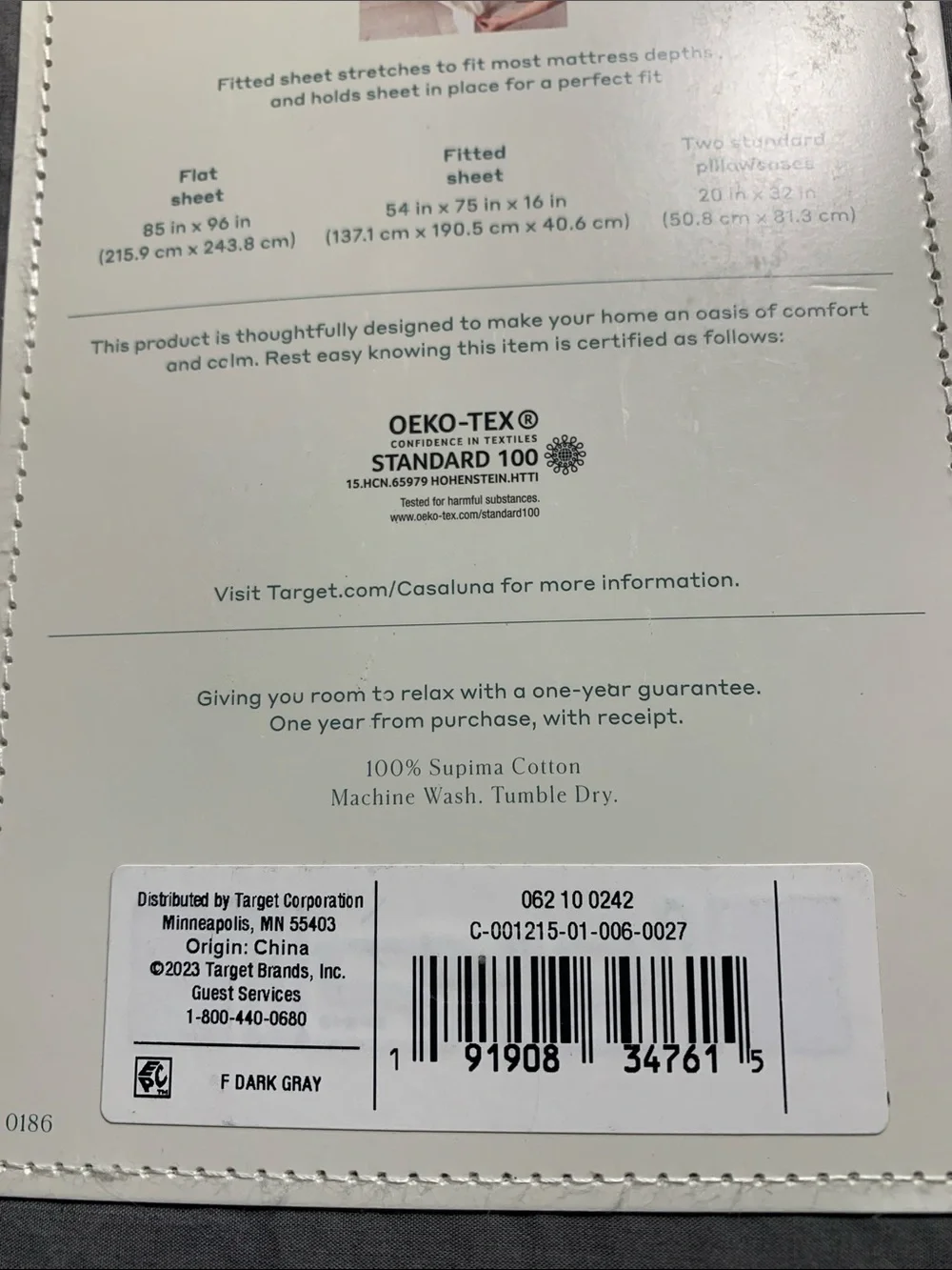 Casaluna Supima Percale Sheet Set Full Size In Dark Gray